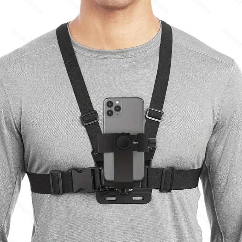 1 Stück Verstellbarer Telefonclip-Halter mit Brustgurt-Fixierungshalterung für Sportkamera, Mobiltelefon, Kamera, Schwarzes Halterungszubehör