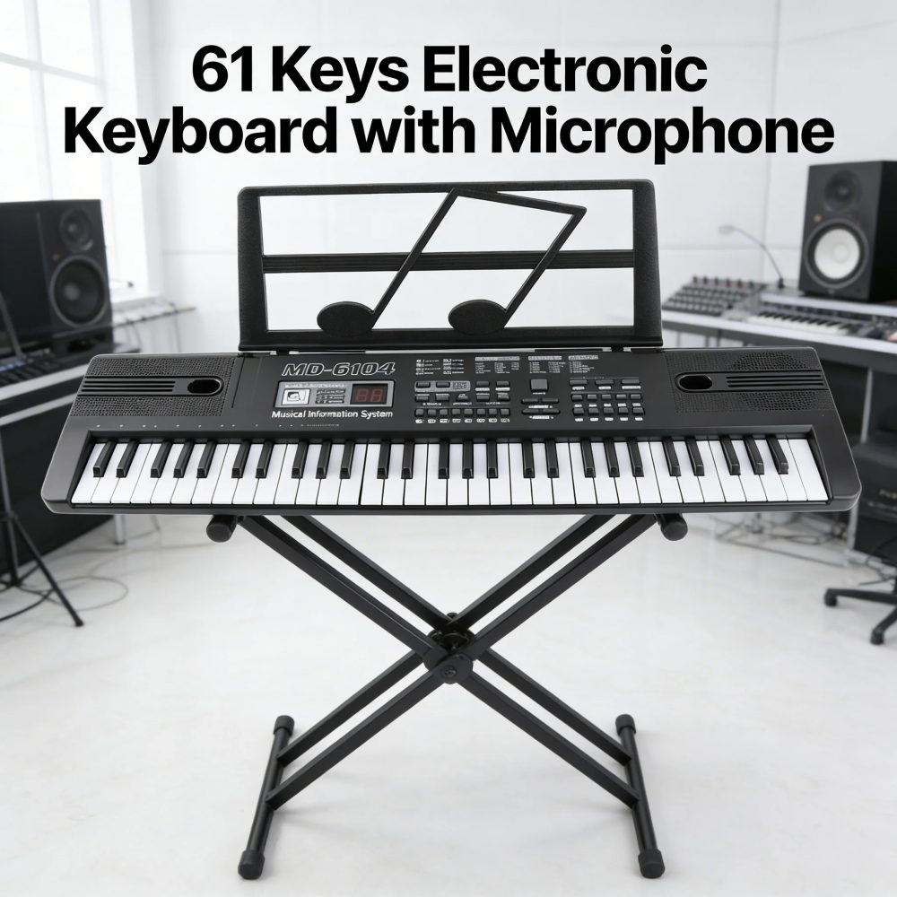 61-Tasten Elektronisches Keyboard mit Mikrofon, Reichhaltige Eingebaute Klänge und Rhythmen, Perfekt für Anfänger zum Üben und Spielen ihrer Musik