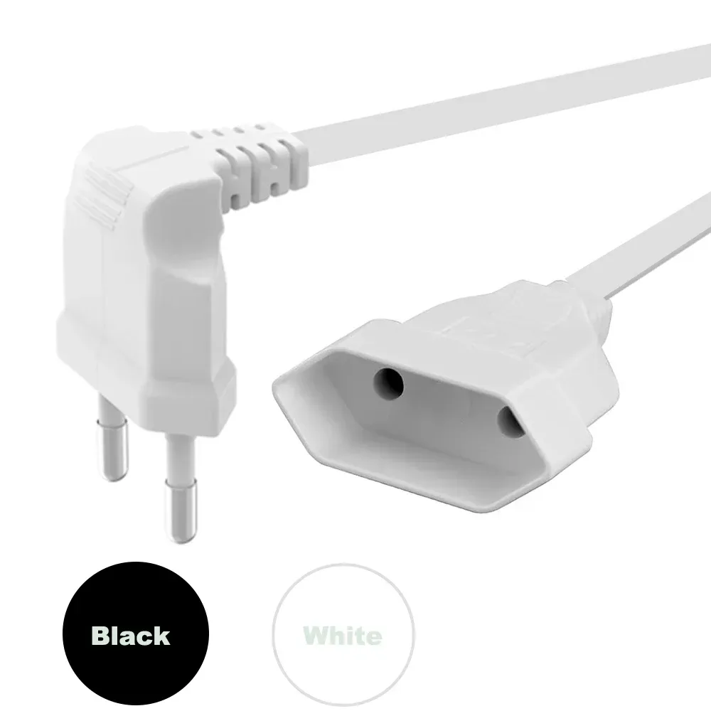 Europäisches 90-Grad-Stecker-auf-Buchse-Stromverlängerungskabel für PC, Computer, PDU, 0,3 m/0,6 m/1,8 m, EU 2-polig, abgewinkeltes Kabel