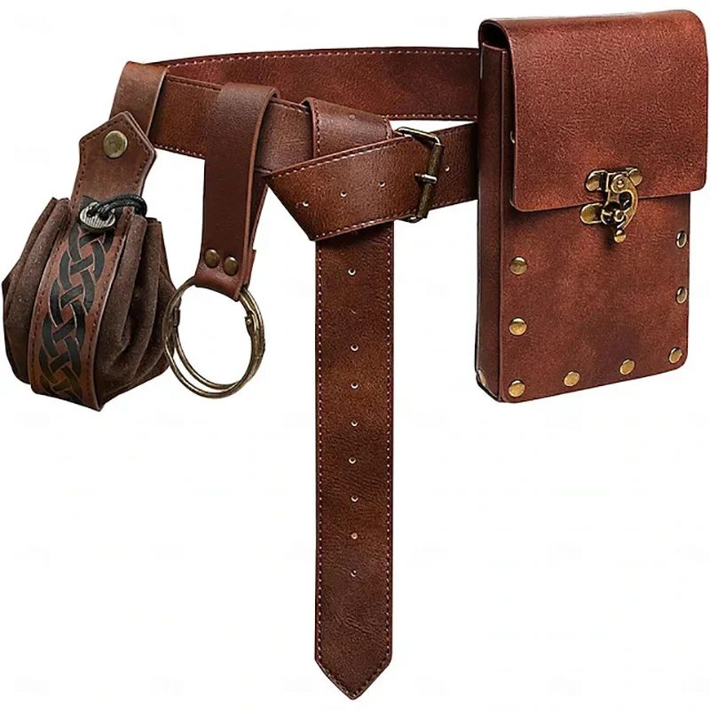 4PCS/1PCS MedievalCosplayLeder Gürtel Kupfer Münze Taille Tasche Renaissance Kleid Dampf Gürtel Rolle Spielen Halloween Gürtel set Cosplay