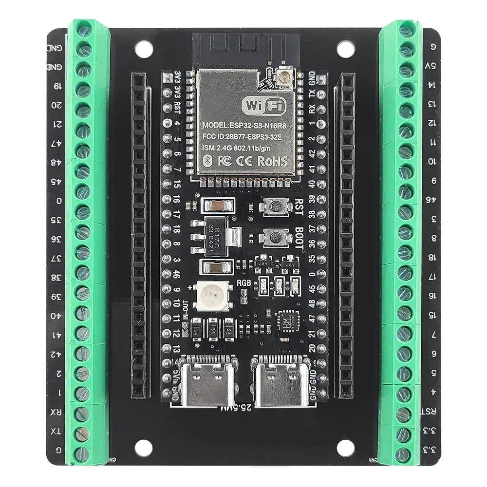 ESP32-S3 Entwicklungsboard mit Erweiterungsadapter-Kit 2,4G WLAN BT Modul MCU ESP32-S3WROOM1 N16R8 44-Pin Typ-C ESP32-S3