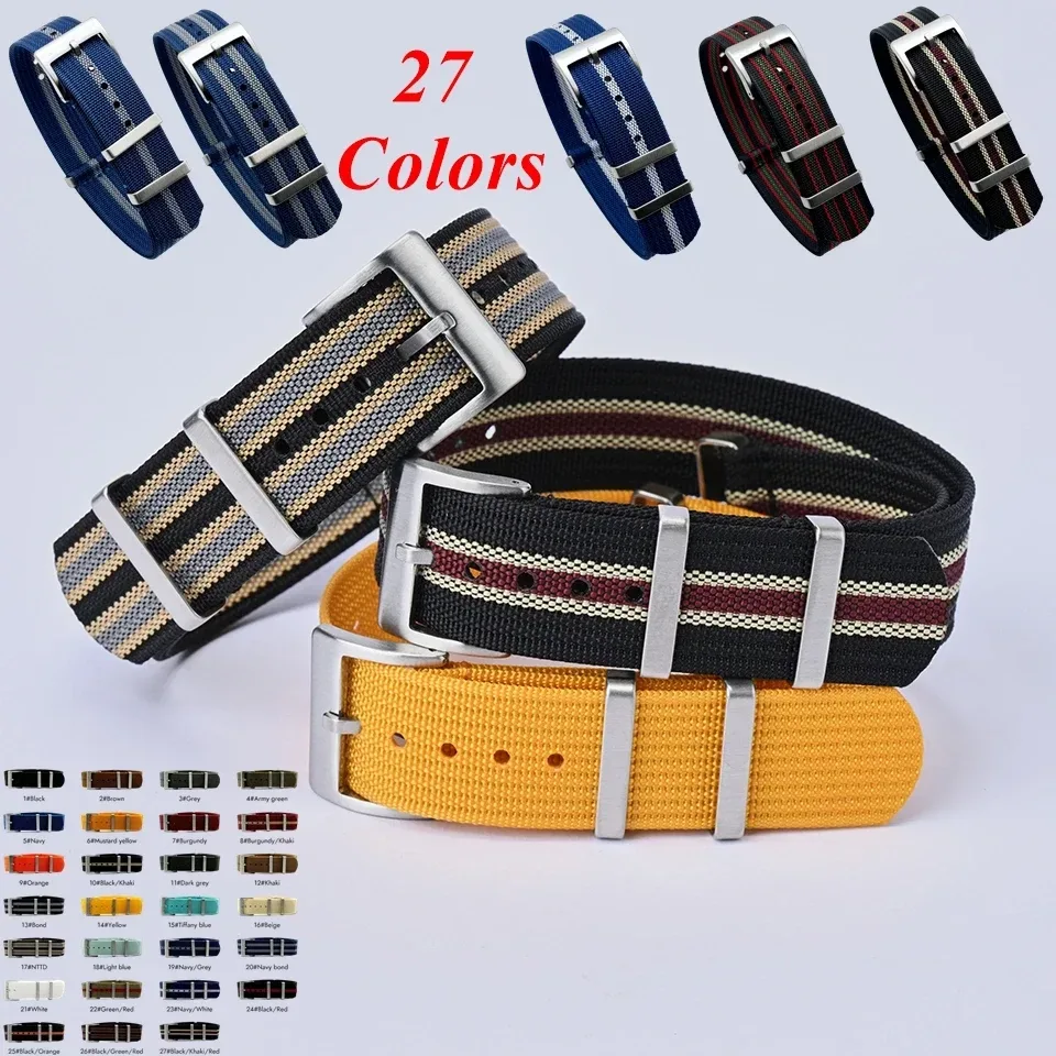 HQ 18/20/22mm Militär-Nylon-Nato-Hanf-Wellenarmband, robustes, farbverlaufendes, mehrfarbiges Armband