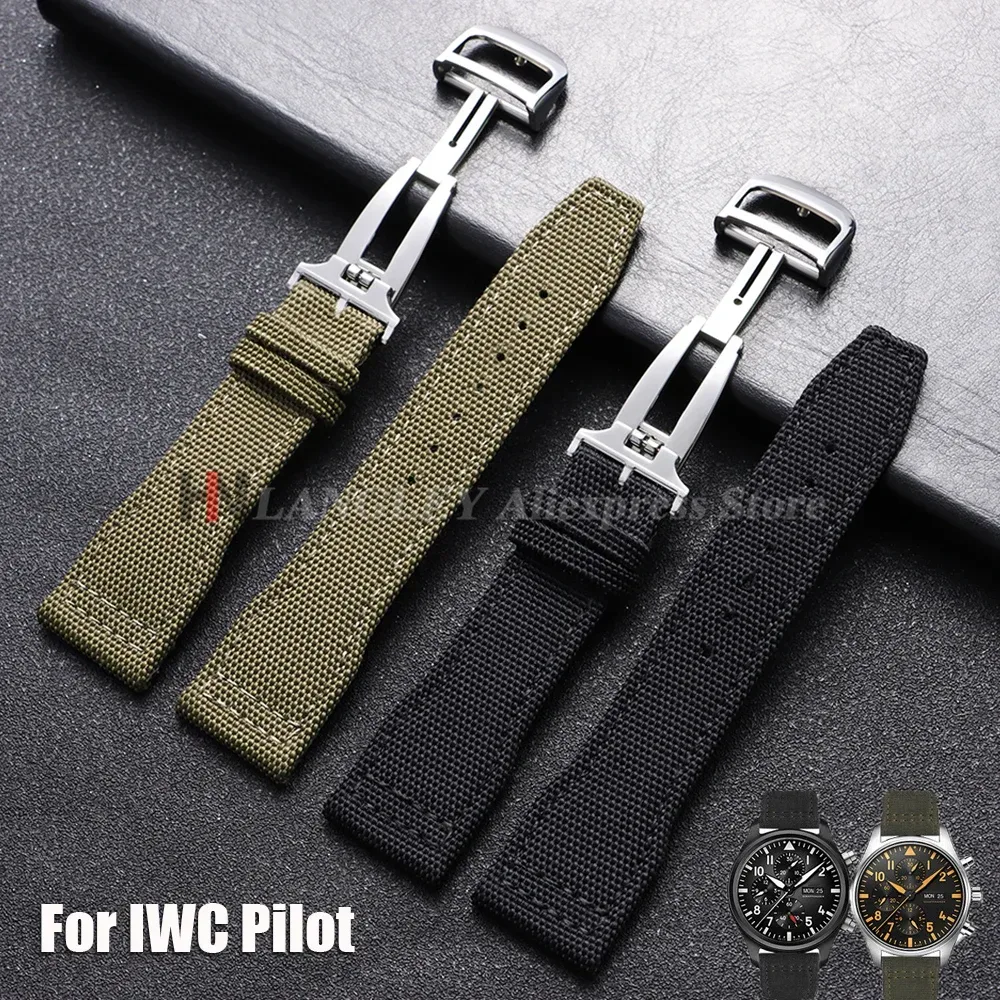 Nylon Canvas Armband für IWC PILOT Portugal Stoff 20mm 21mm 22mm Leder Uhrenarmband für Jaeger LeCoultre Rindsleder Armbänder