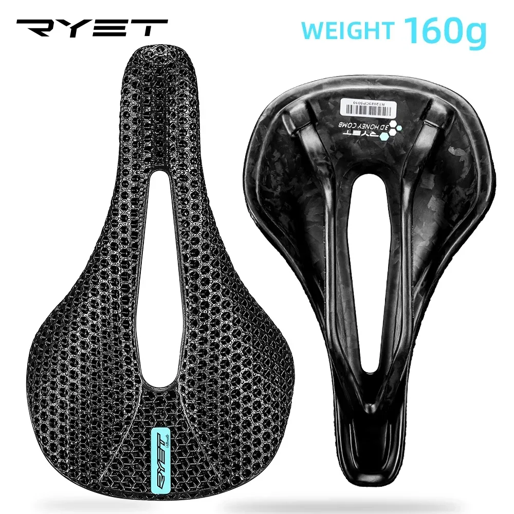 RYET 3D-gedruckter Fahrrad-Carbon-Sattel, 140 mm, 143 mm, superleicht, Rennrad, MTB, Racing, 3D/EVA-Sättel, Fahrradkissen, Fahrrad-Sitzteil