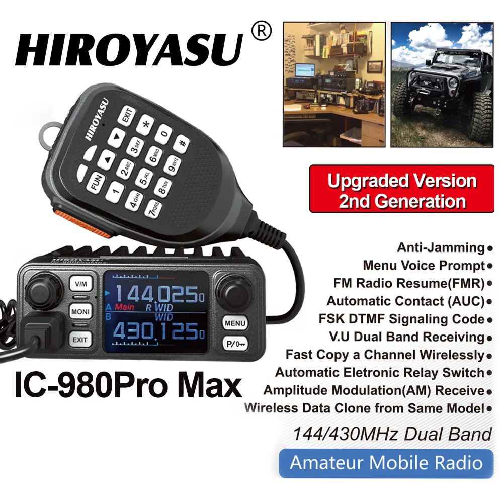 IC-980Pro Max Hiroyasu Walkie Talkie 2m/70cm VHF UHF FM/AM Dual Band DTMF 1750Hz Scrambler Vox Amateur
