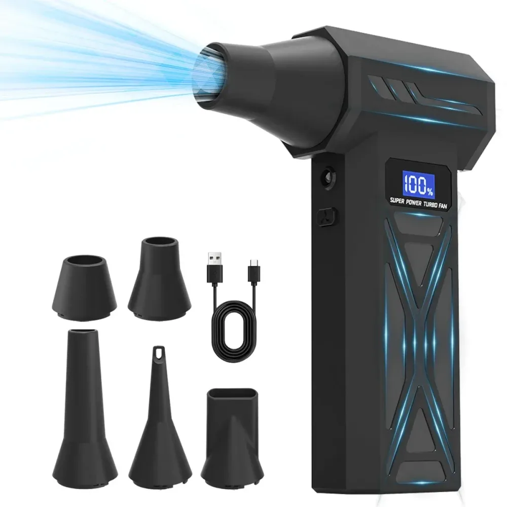 Neues P70-Luftgebläse, 110000 U/min, 4 Gänge, verstellbarer Turbogebläse, mit LED-Licht, Batterieanzeige, kabelloser Druckluft-Staubwedel