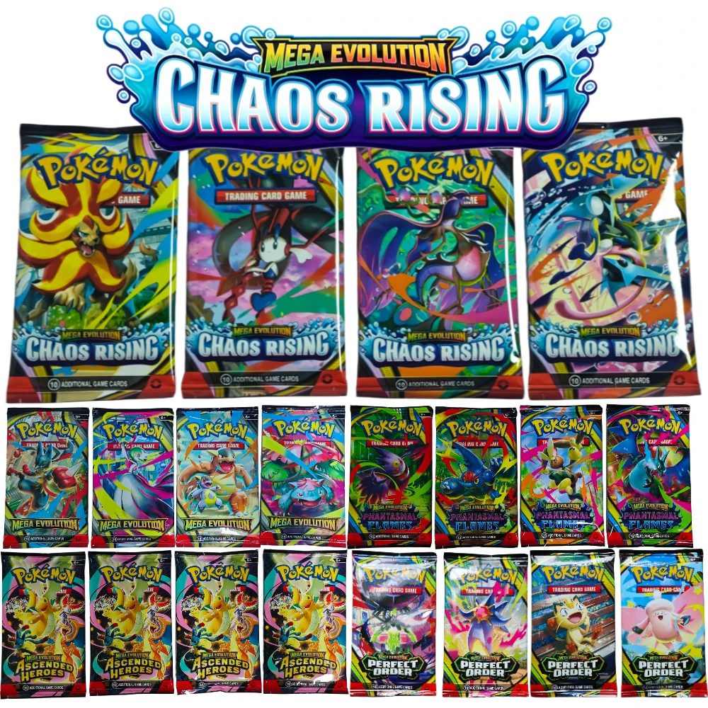 9er-Pack Pokemon TCG Booster Pack Mega Evolution Ascended Heroes CHAOS RISINC Pro Pack Seltene Sammelkarten für Sammlung und Geschenk