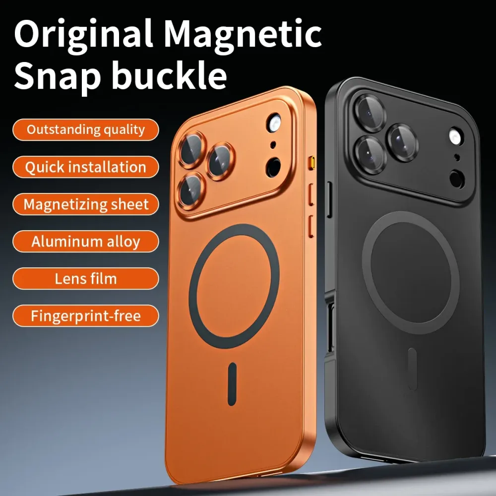 Luxuriöse Aluminium-Magnet-Handyhülle für iPhone 12 13 14 15 16 17 18 Pro Max Plus mit Air Lens Glasschutz und Metall-Handyabdeckung