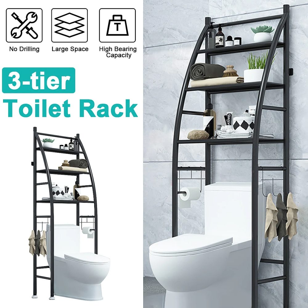 3-Tier Iron Toilet Towel Storage Rack Holder Over Bathroom Shelf Organizer Toilet Storage Shelf for Store Shampoo/Towel Tissue