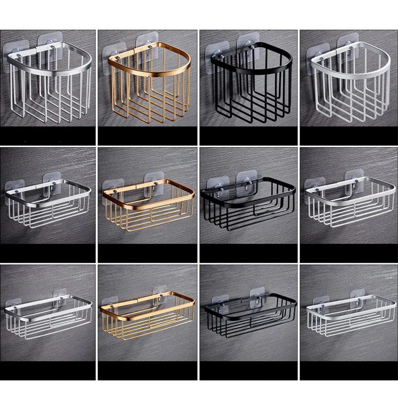 Bathroom kitchen Punch Corner Frame Shower Shelf Wrought Iron Shampoo Storage Rack Holder with Suction Cup Bathroom Accessories