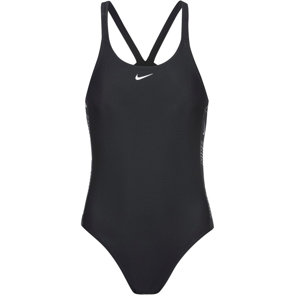 Nike Logo Tape Damen Badeanzug Schwarz, Damen, Größe: S