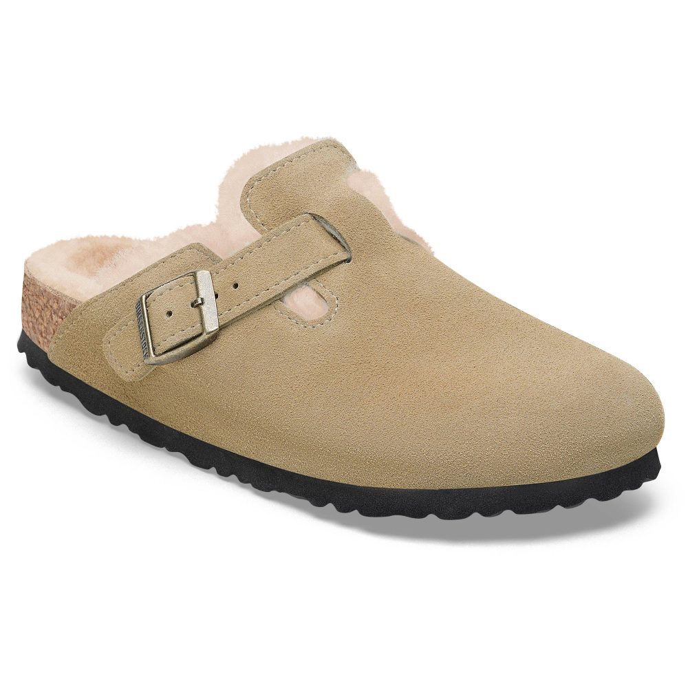 Birkenstock Boston Lammfell Damen Slipper Braun, Damen, Größe: 39