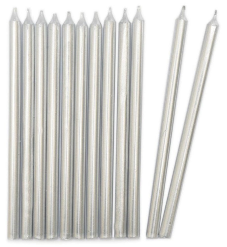12er Set Kerzen lang 12cm silber