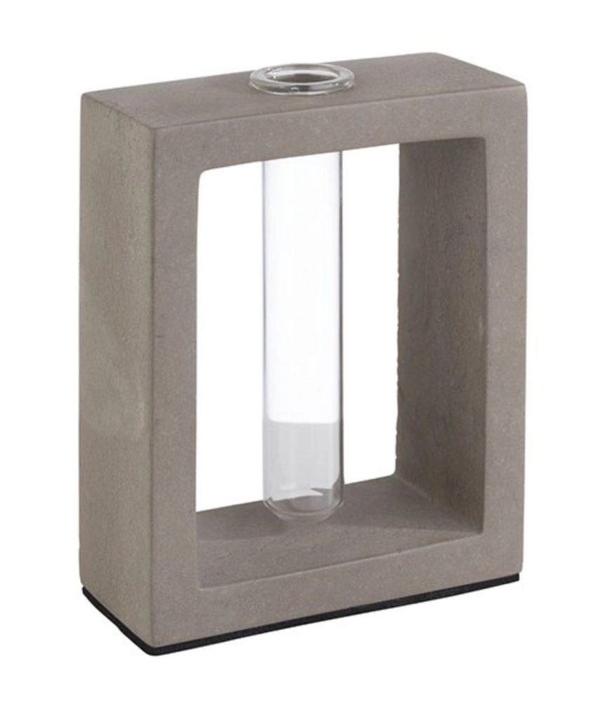 Blumenvase mit Glas Einsatz 10x4,5cm H12,5cm Beton