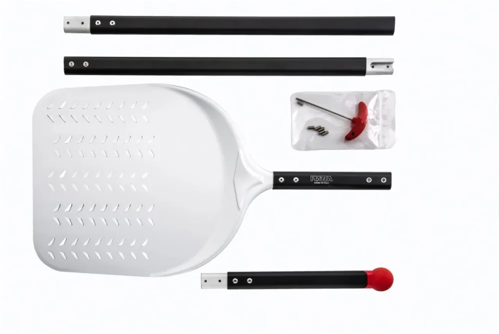 Pizzaschieber Alu rechteckig perf. zerlegbar 33cm 187cm rot