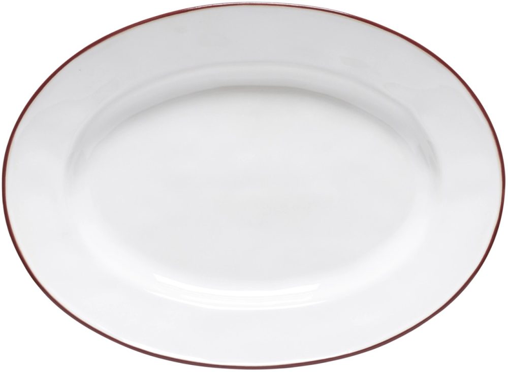 Beja Platte oval 30x21.6 H3.3cm weiss-rot