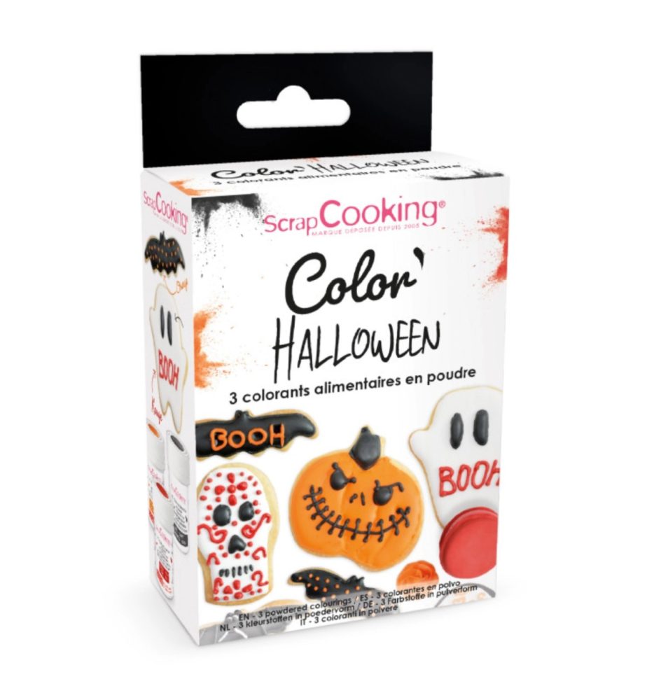 3-tlg. Set Farbpulver Halloween orange schwarz rot 3x5g