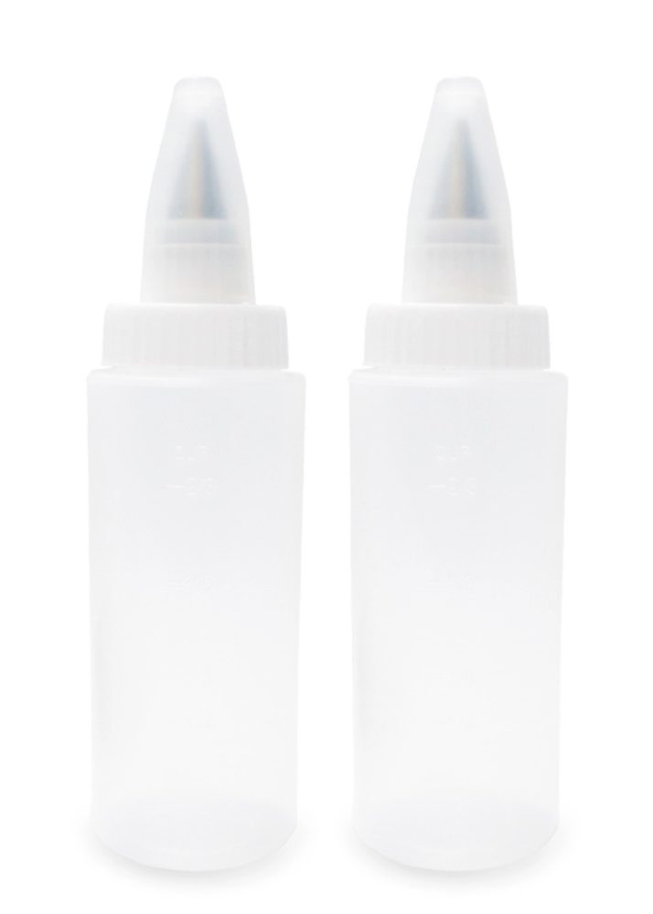 2er Set Quetschflaschen mit 2 Spritztüllen für Zuckerguss
