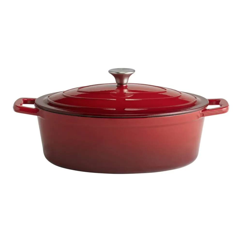 Bräter mit Deckel 5L Gusseisen rot oval