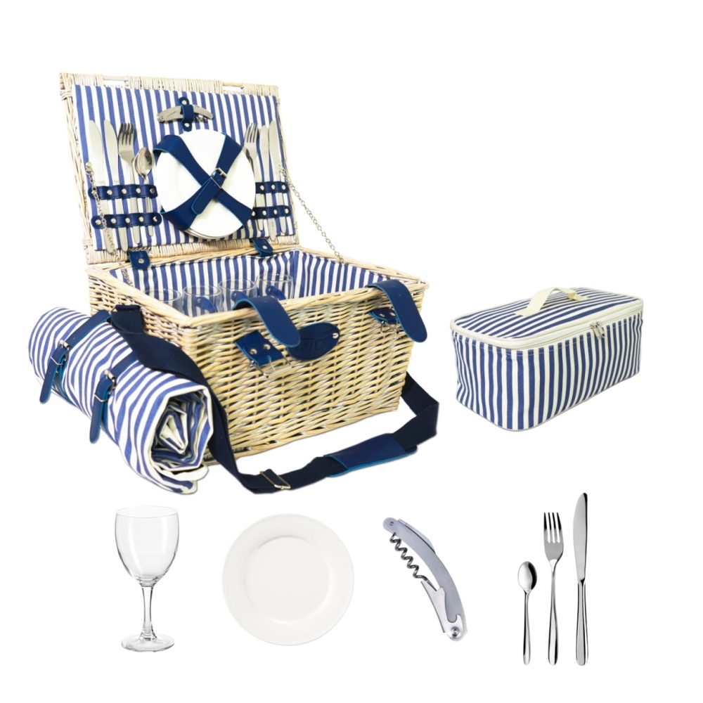 Picknickkorb 4 Personen, Gläser, Teller, Besteck, Korkenzieh