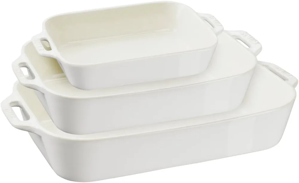 3er Set Keramik Auflaufformen Elfenbein-Weiss