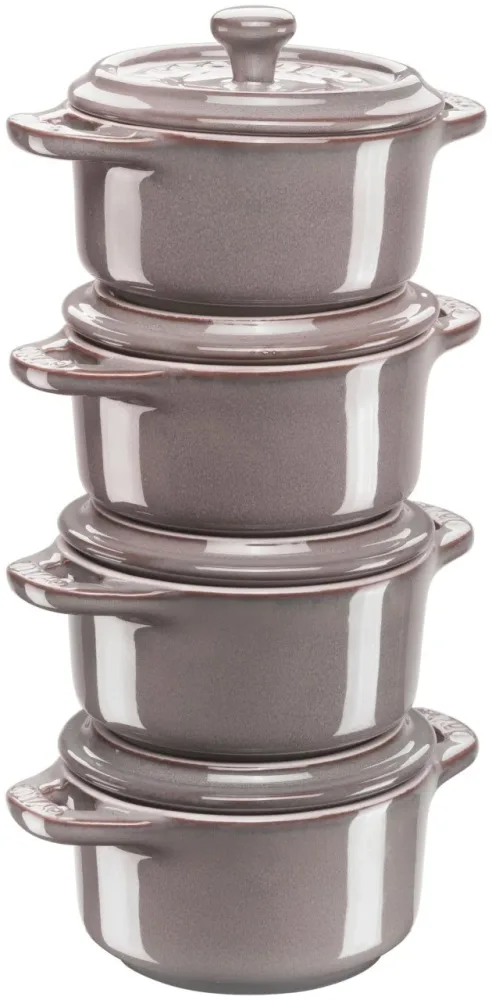 4er Set Keramik Cocotte antik grau