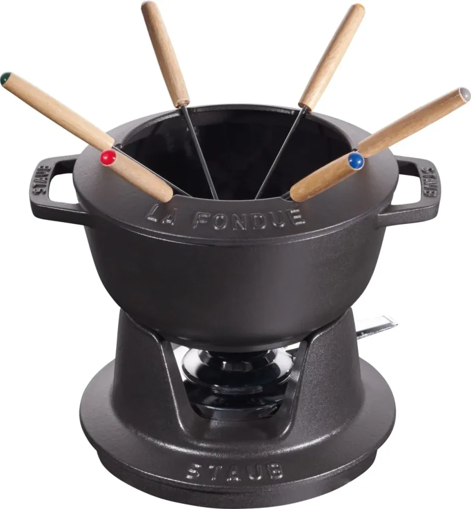 Fondue-Set STAUB Schwarz Gusseisen/Holz - Material: Holz/Gusseisen - Fondue-Set