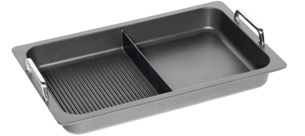 Bratplatte GN1/1, H5.5cm mit Steg, Grillboden u. Griffen