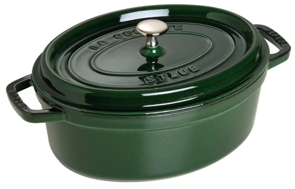 Cocotte 31cm, oval, Basilikum-Grün, Gusseisen 5.5l