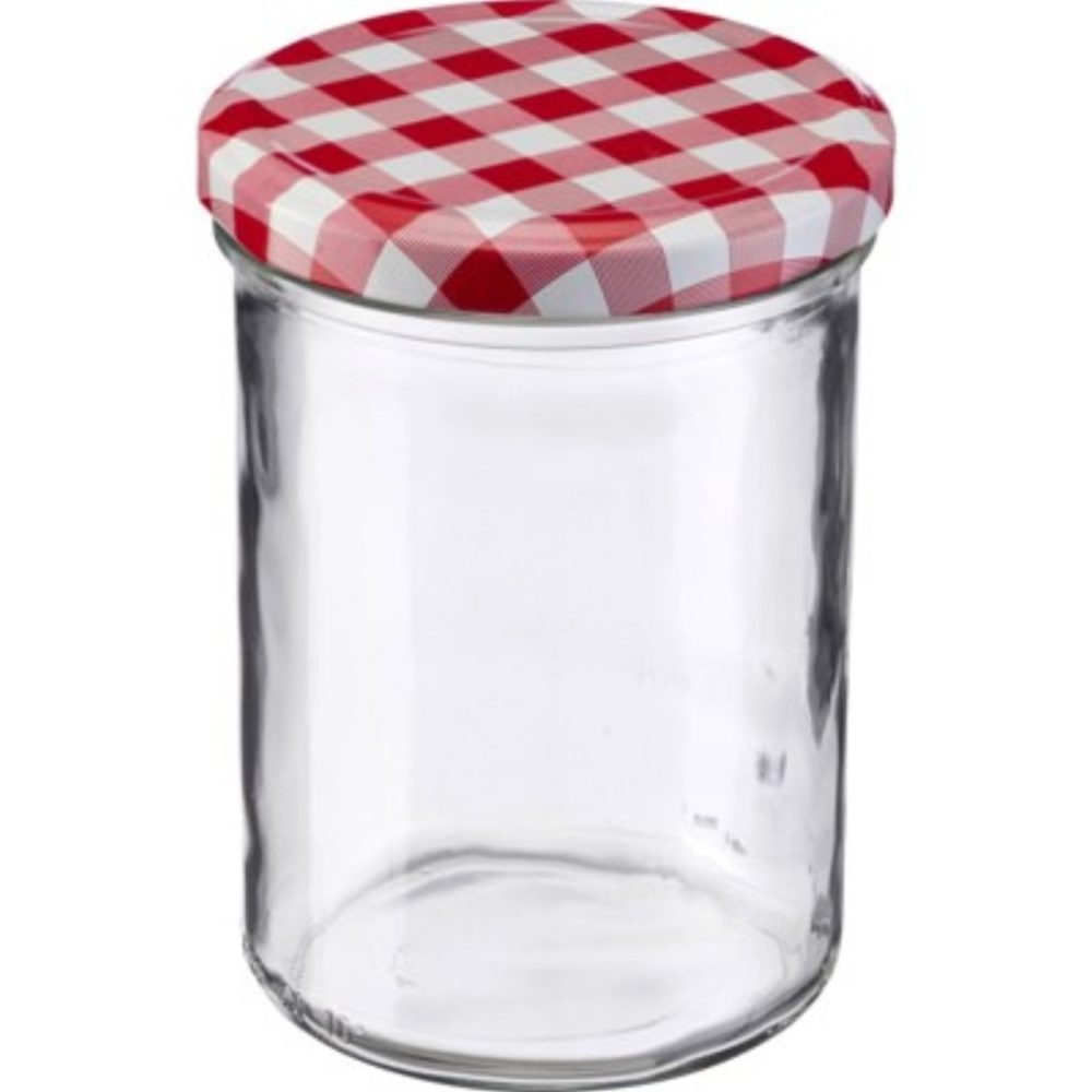 Sturzglas 440ml, m. rot-weiss Deckel, 82 mm