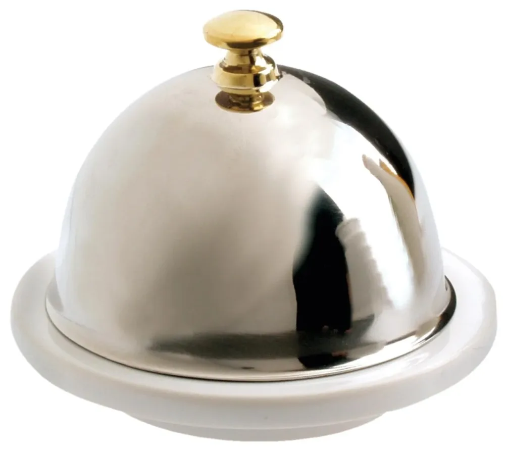 Butterteller mit Edelstahldeckel, Ø9cm, weiss