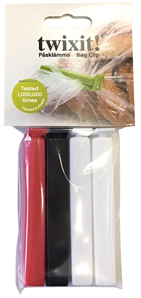 Beutelclips 11cm 1xrot 1xschwarz 2xweiss Polybag u.Hängkarte