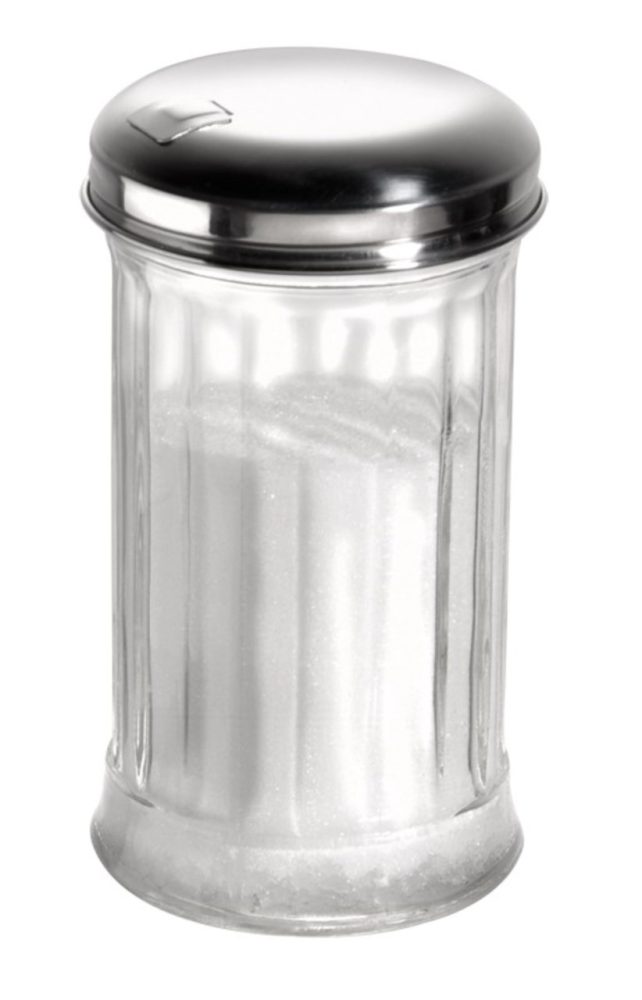 APS Zuckerdosierer mit Dosierklappe; 320 ml, 7.5x13.5 cm (ØxH); silber/transparent; rund