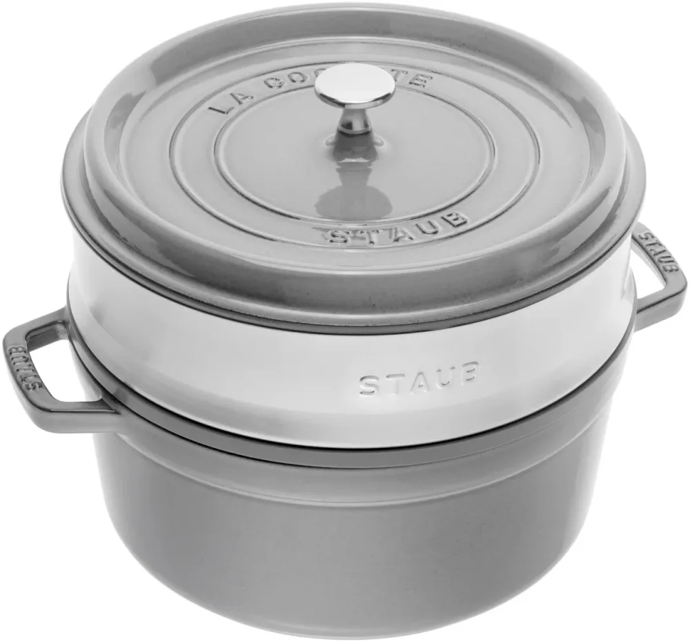 Cocotte mit Dämpfeinsatz 24cm, rund, graphite grau Gusseisen