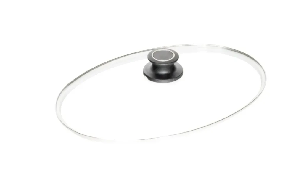Glasdeckel oval 41x27cm m. Edelstahlrand
