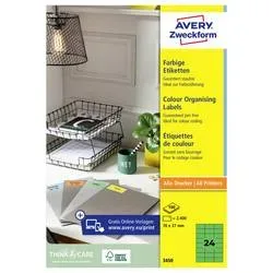 AVERY ZWECKFORM Etiketten 70&times;37mm 3450 gr&uuml;n 2400 St&uuml;ck
