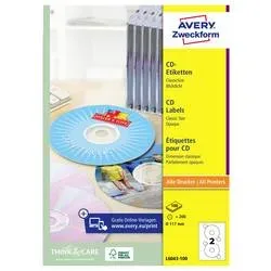 AVERY ZWECKFORM CD-Etiketten Classic 117mm L6043-100 ILK A4, weiss 100Bl./2St.