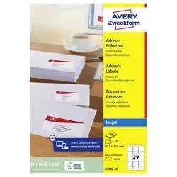 AVERY ZWECKFORM Adressetiketten 63,5x29,6mm J4792-25 InkJet, weiss 675 Stk./25 Bl.