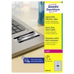 AVERY ZWECKFORM Typenschild-Etik. 96x50,8mm L6012-20 silber, Laser 200 St./20 Blatt