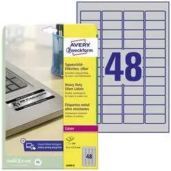 Avery-Zweckform L6009-8 Typenschild-Etiketten 45.7 x 21.2 mm Polyester-Folie Silber 384 St. Permanent haftend