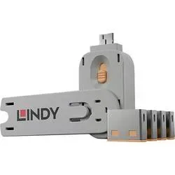 LINDY USB-A Port Schloss USB-Lock + Key 4er Set Orange Schlüsselschloss inkl. 1 Schlüssel 40453