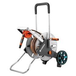 Gardena AquaRoll M Easy Metall Set - Metall-Schlauchwagen (Grau/Blau/Orange)