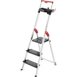 Hailo L100 TOPLINE 8050-307 Aluminium Stufen-Stehleiter inkl. Werkzeugablage Arbeitshöhe (max.): 2.63 m Silber, Schwarz,