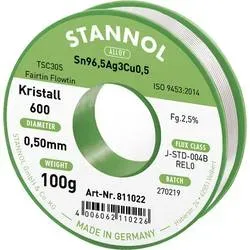 Stannol Kristall 600 Fairtin Lötzinn, bleifrei bleifrei Sn96,5Ag3Cu0,5 REL0 100 g 0.5 mm