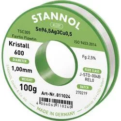 Stannol Kristall 600 Fairtin Lötzinn, bleifrei bleifrei Sn96,5Ag3Cu0,5 REL0 100 g 1 mm