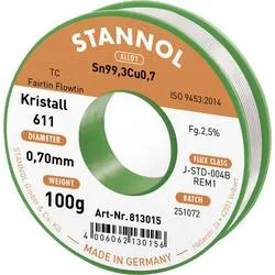Stannol Kristall 611 Fairtin Lötzinn, bleifrei bleifrei Sn99,3Cu0,7 REM1 100 g 0.7 mm
