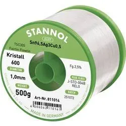 Stannol Kristall 600 Fairtin Lötzinn, bleifrei bleifrei Sn96,5Ag3Cu0,5 REL0 500 g 1 mm