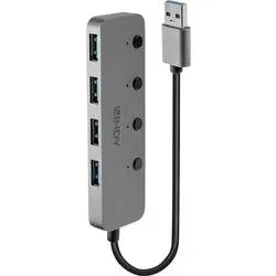 LINDY 43309 USB-Hub 4 Port USB-A USB 3.0 5 GBit/s einzeln schaltbar Grau 4 Port USB 3.0 Hub mit Ein-/Ausschaltern