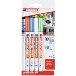 Edding 4085 4-4085-4-1BAS Kreidemarker Hellblau, Neongrün, Rot, Weiß 1 mm, 2 mm