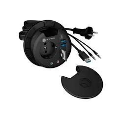 IB-HUB1430-CR, 3 Port USB 3.0 Tisch-Hub und Card Reader mit Audio Ein-/Ausgang und Schuko Steckdose (CEE 7/3), Ø 80 mm